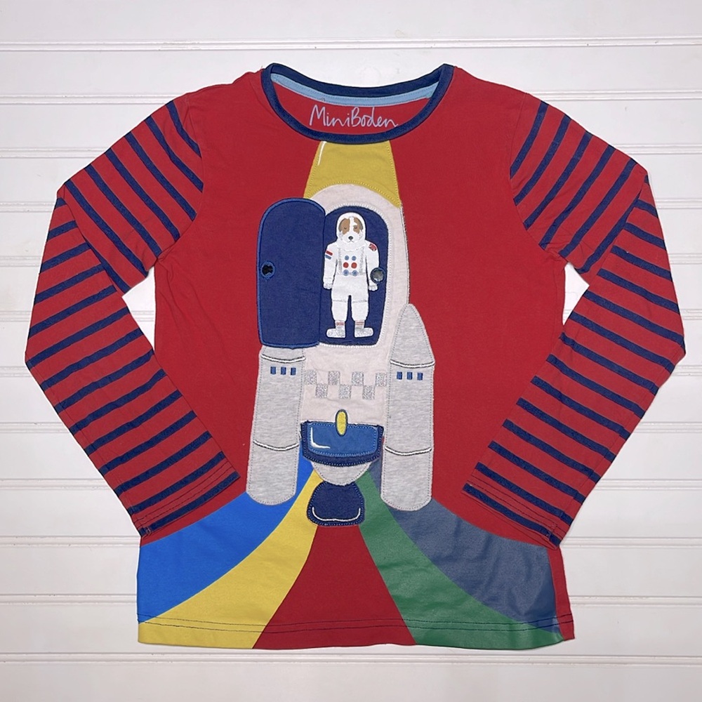 MINI BODEN VGUC Dog Rocket Ship Lift-a-Flap Long Sleeve Shirt